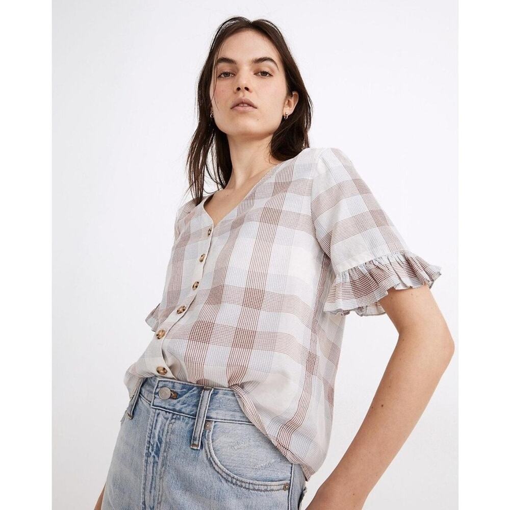 Madewell Village Ruffle-Sleeve Shirt in Plaid